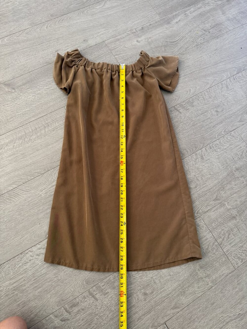 H&M Brown Off Shoulder Shift Dress Women’s Size 4 EUR 34 Short Sleeve - Picture 5 of 7